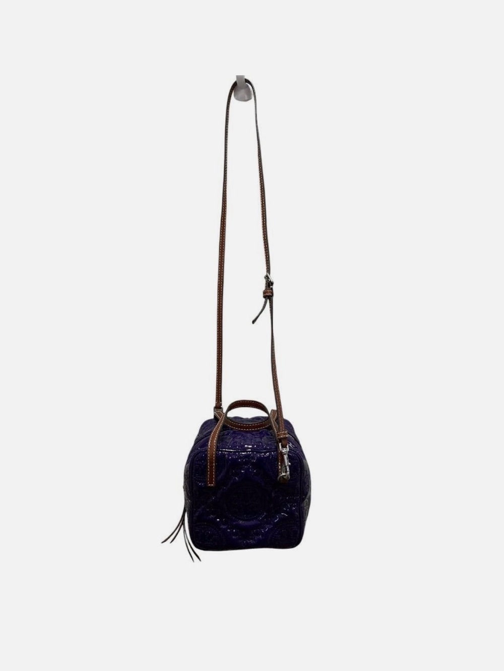 Tory Burch Purple Patent Leather Embossed Crossbody with Tan Strap - Picture 4 of 9